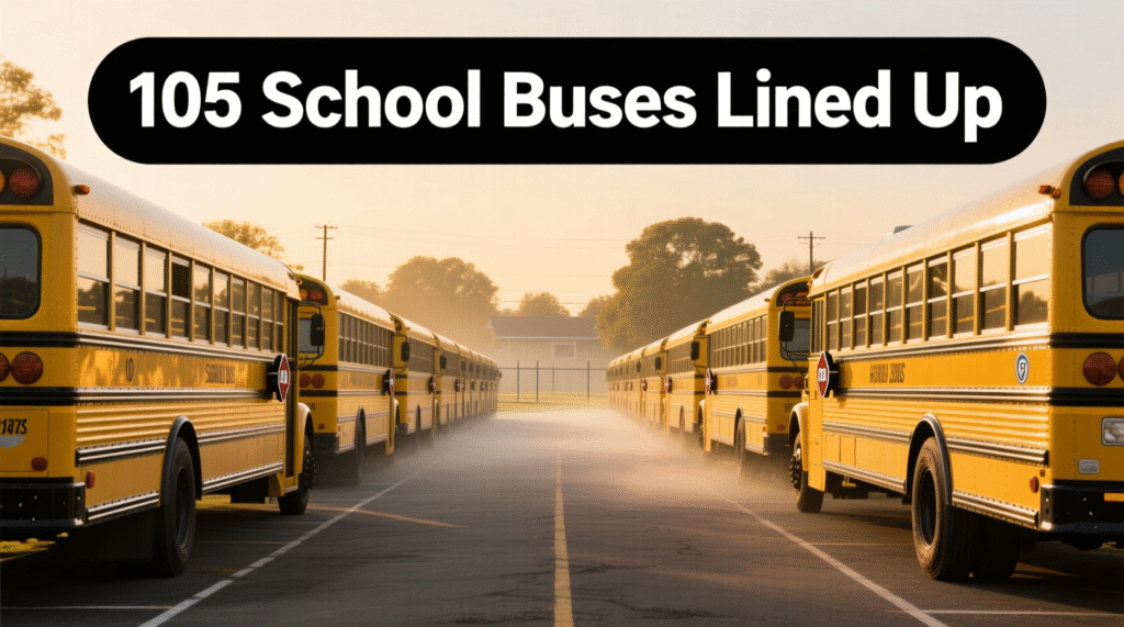 105 School Buses Lined Up
