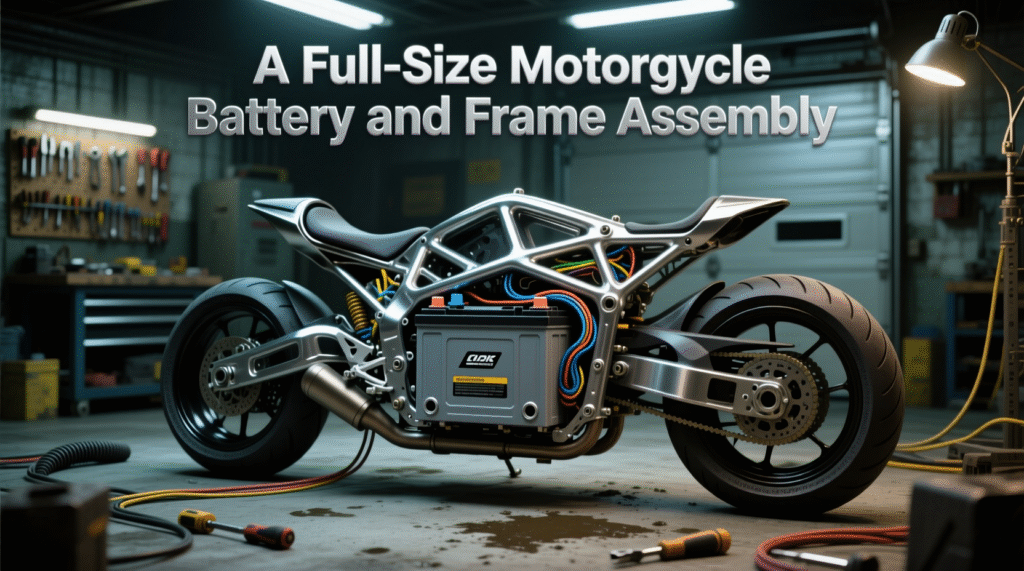 A Full-Size Motorcycle Battery and Frame Assembly