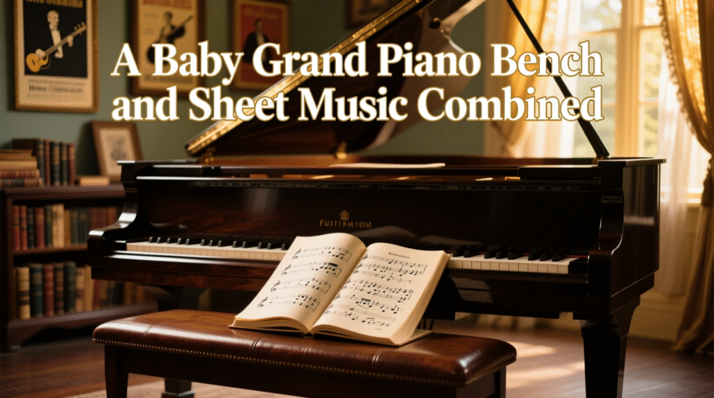 A Baby Grand Piano Bench and Sheet Music Combined